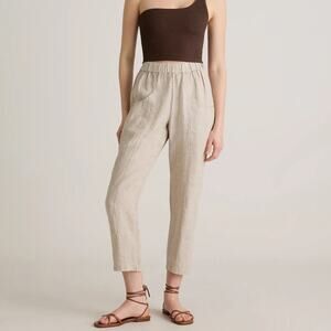 Quince 100% European Linen Tapered Tan Sand Classic Office Ankle Pants Size XL